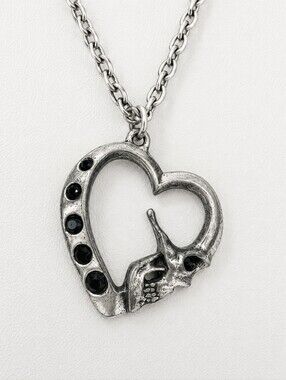 Alchemy Silver Skull Heart Pendant Goth Grunge Necklace Size 21"